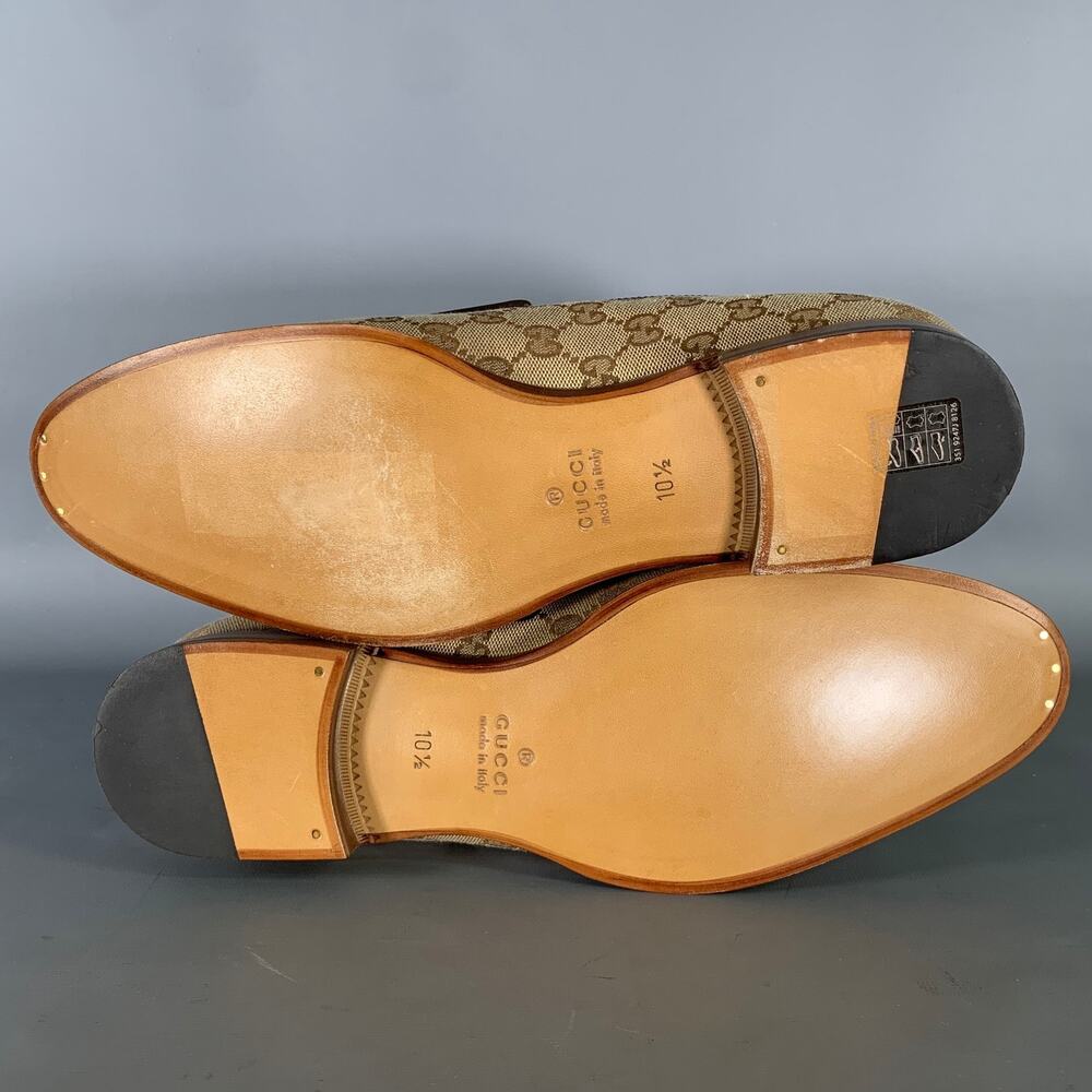 GUCCI Size 10.5 Brown Tan Monogram Canvas Loafers - Picture 6 of 12